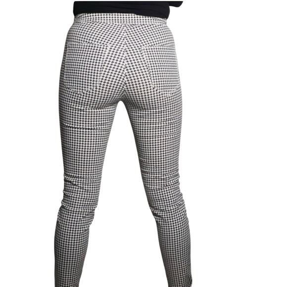 H&M Divided Houndstooth Check Stretch Twill Pants Size 4 Skinny Fit Raw Hem Cut - Picture 5 of 10